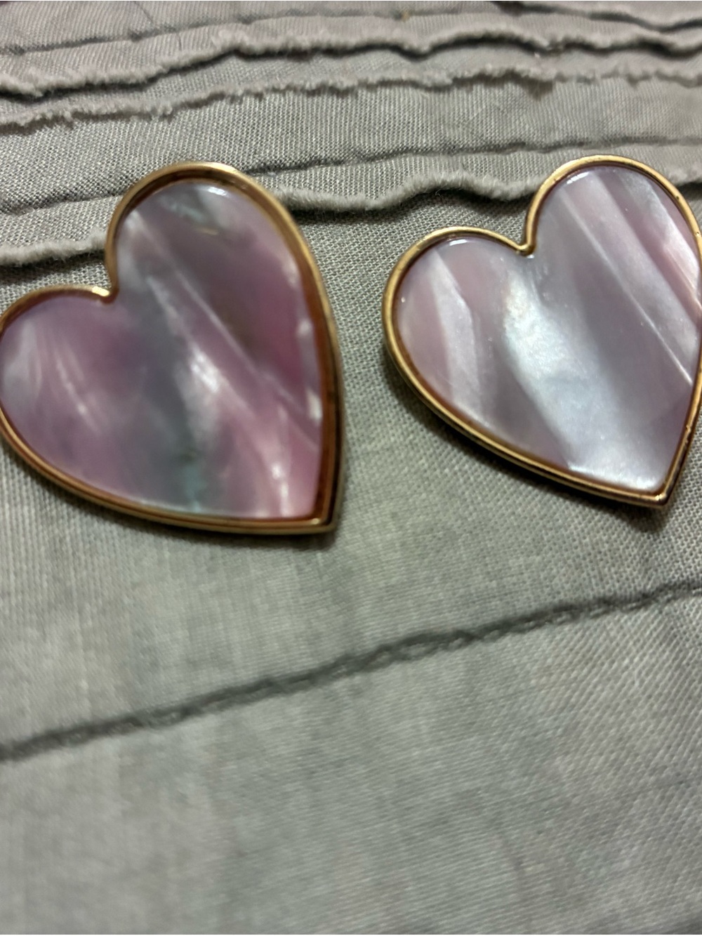 Sugar plum Pink Mother-of-Pearl Heart Stud Earrings with Gold Trim